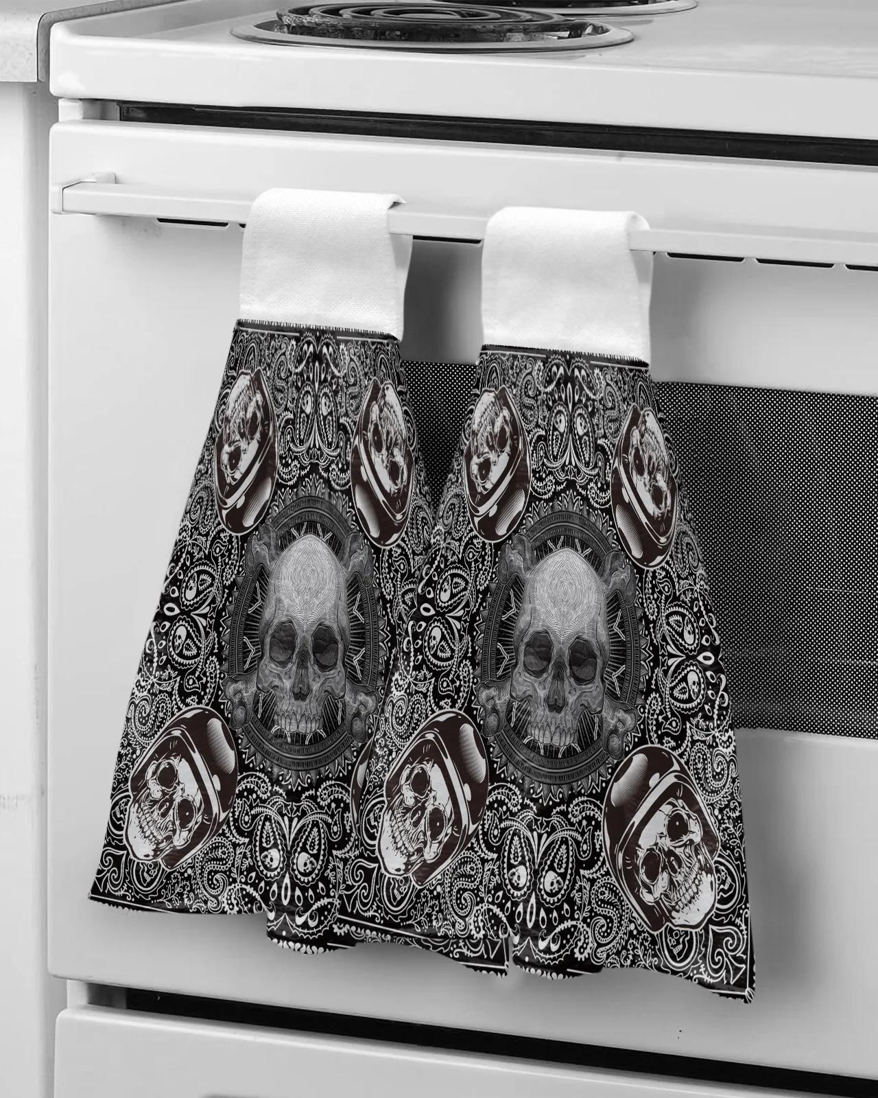 Skull Head Paisley Pattern Kitchen Towel Bathroom Absorbent Soft Childrens Hand Towel Table Cleaning Cloth